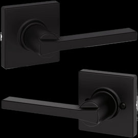 NEW Kwikset Matte Black Passage Door Lever Set With Square Rose