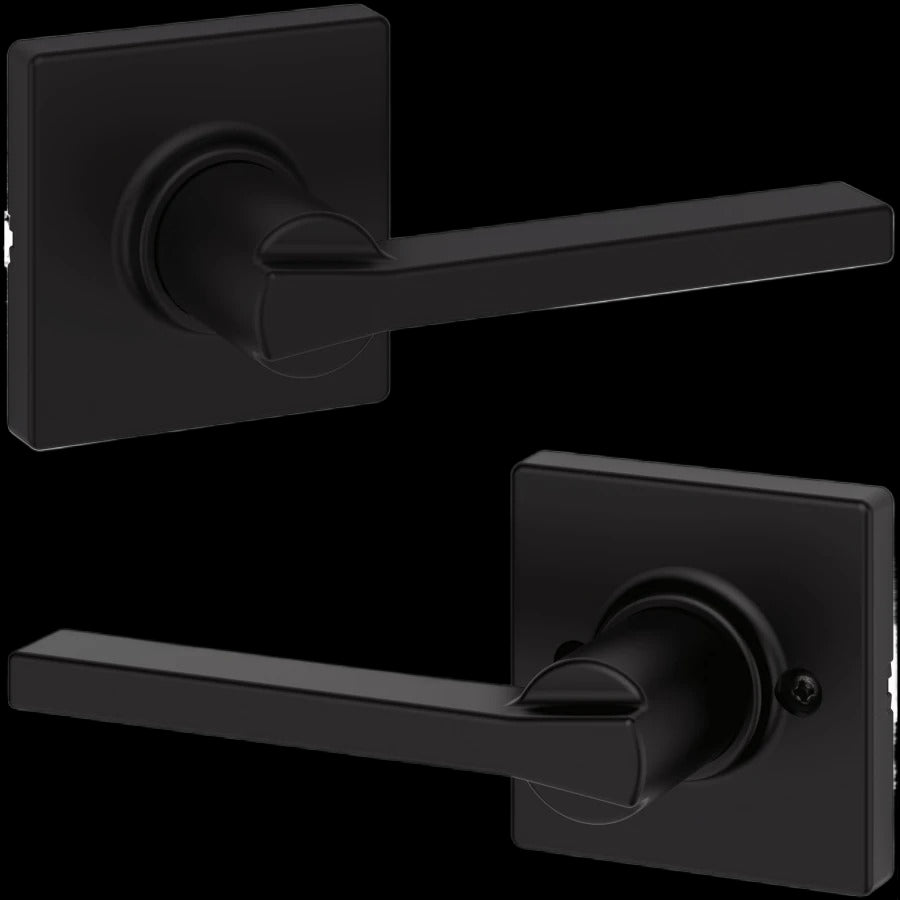 NEW Kwikset Matte Black Passage Door Lever Set With Square Rose - Landmark Auction Co